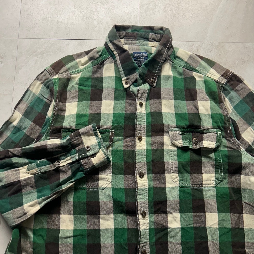 Faded Glory Flannel Shirt Green Black Plaid Mens XL Button Down Cotton Flannel